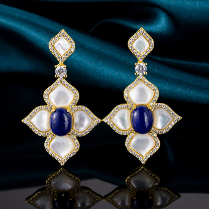 Natural Lapis & Pearl Studs – 18K Gold Plated Heirloom for Everyday Radiance