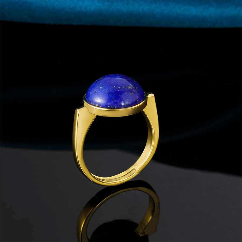 Natural Raw Lapis Lazuli Minimalist Ring – 18K Gold Plated Niche Design Women's Index Finger Jewelry