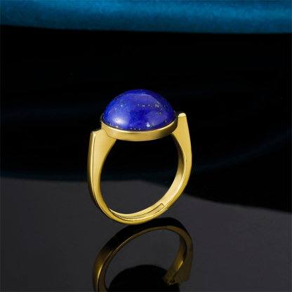 Natural Raw Lapis Lazuli Minimalist Ring – 18K Gold Plated Niche Design Women's Index Finger Jewelry