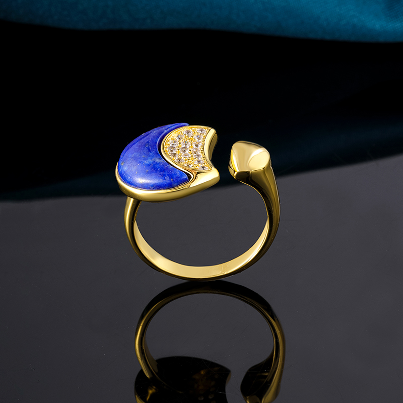 Adjustable Lapis Lazuli Moon Ring – A Starry Gift for the Unconventional