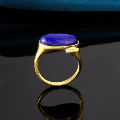 Adjustable Oval Lapis Lazuli Ring - Natural Stone Stackable Jewelry with Open Band