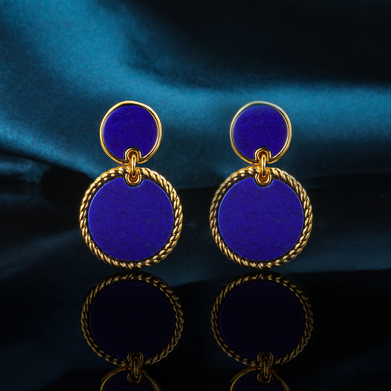 Lapis Lazuli Round Earrings | Baroque-inspired Vintage Drops & Studs – Handcrafted Luxury Jewelry with Artisan Elegance