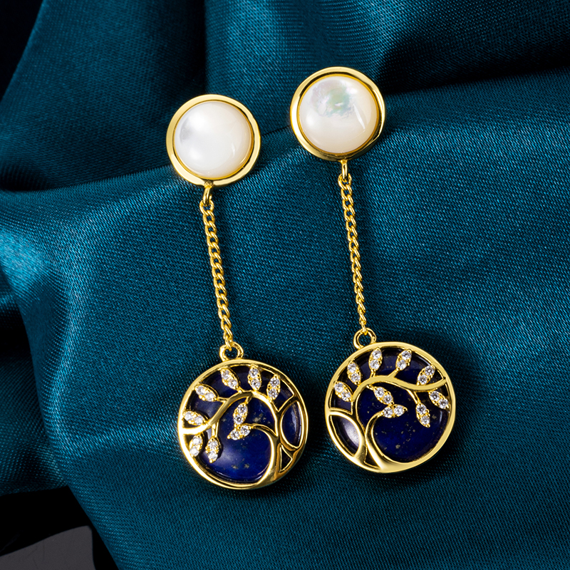 French Court-Style Lapis Lazuli Earrings | Genuine Gemstone Drops & Studs with Ornate Settings – Haute Couture Jewelry of Timeless Grandeur