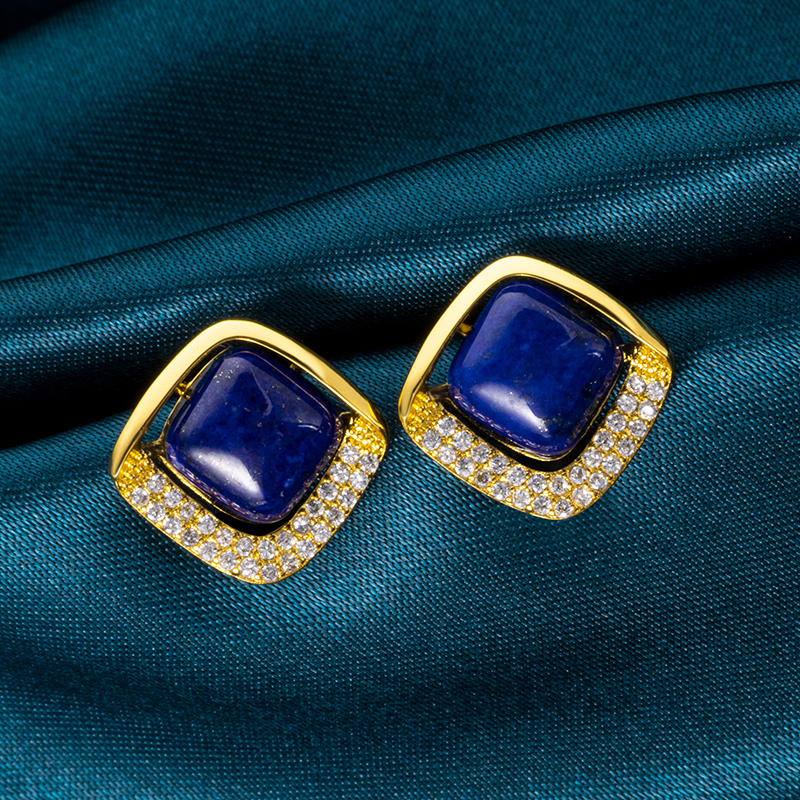 Lapis Lazuli Square Studs - Modern Minimalist Jewelry
