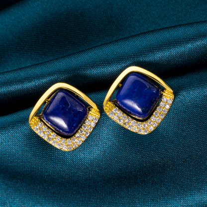 Lapis Lazuli Square Studs - Modern Minimalist Jewelry