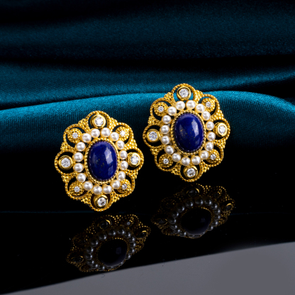 French Style Lapis Lazuli Vintage Stud Earrings