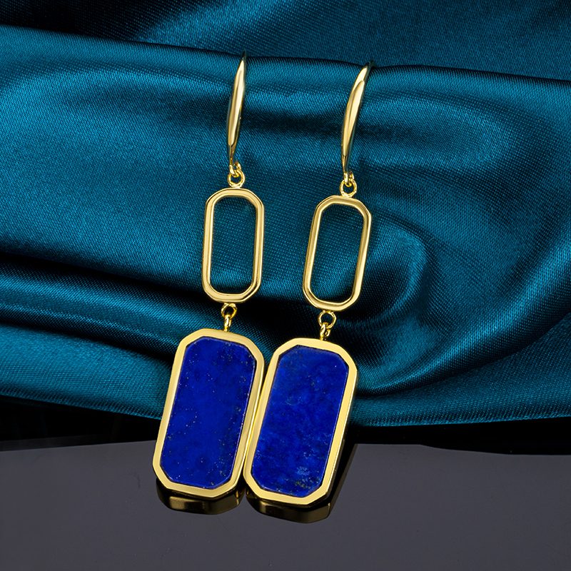Natural Lapis Lazuli Square Dangle Earrings 