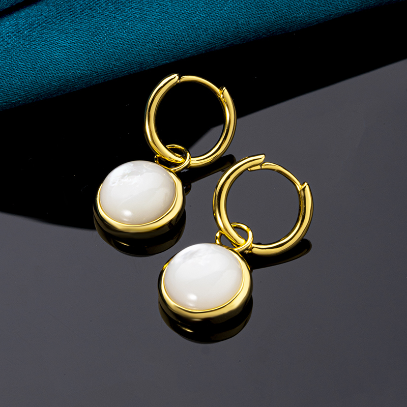 Iridescent Mother of Pearl Dangle Earrings - Valentine's Day Luxury Gift with Gold Plated Chain