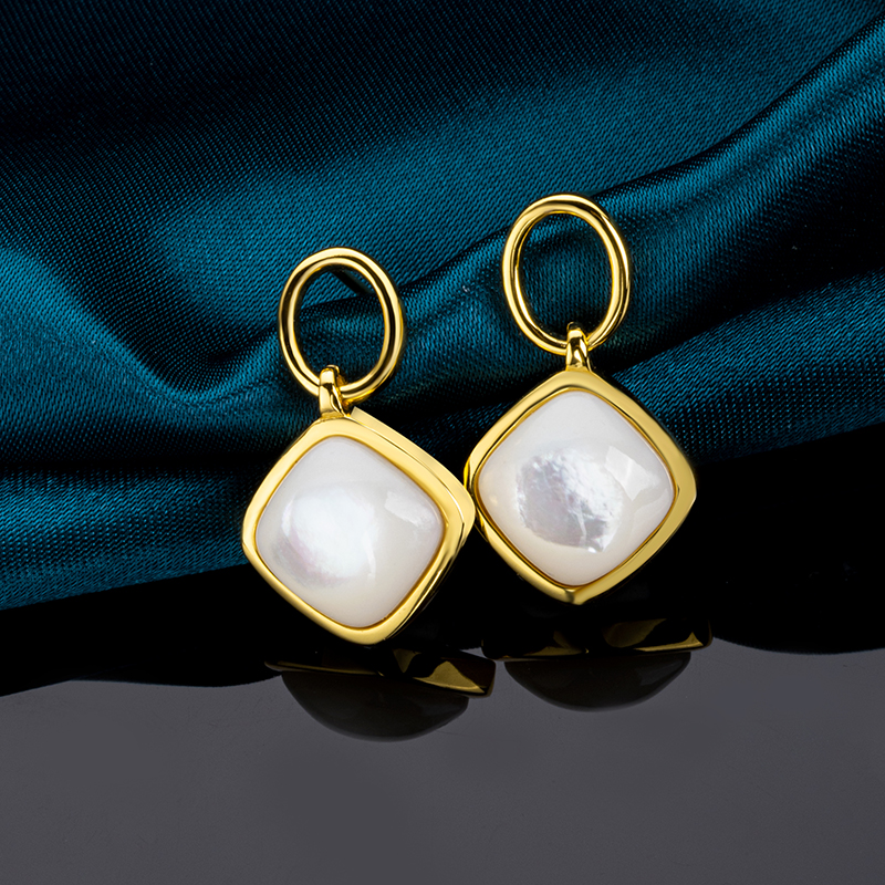 Natural Mother of Pearl Square Earrings - Modern Minimalist Jewelry