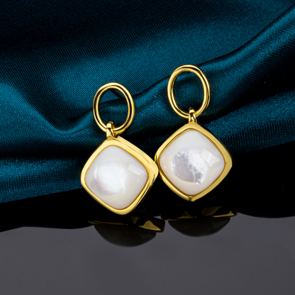 Natural Mother of Pearl Square Earrings - Modern Minimalist Jewelry