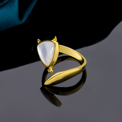 3D White Fox Charm Ring