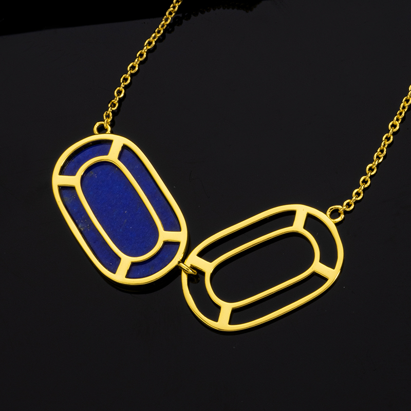 Natural Lapis Lazuli  & 18K Gold French Necklace