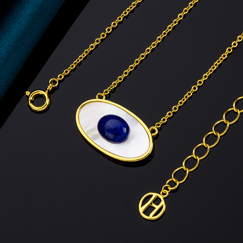 Natural Lapis Lazuli & Mother-of-Pearl Mystic Evil Eye Necklace