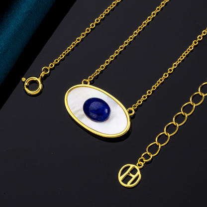 Natural Lapis Lazuli & Mother-of-Pearl Mystic Evil Eye Necklace