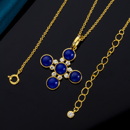 Lapis Lazuli Diamond Cross Statement Necklace