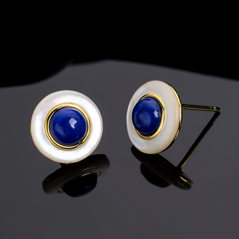 Minimalist Lapis Lazuli Round Stud Earrings - Bohemian Style