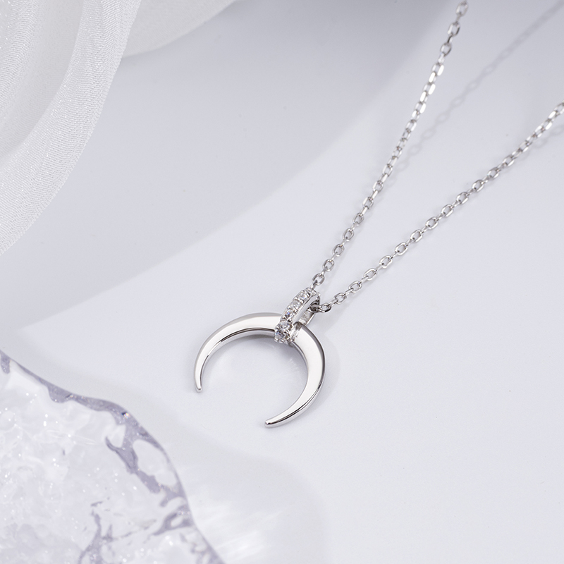 S925 Crescent Moon Necklace - Sterling Silver Women's Jewelry
