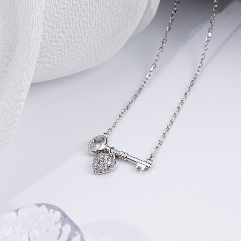 925 Heart Key Necklace - Sterling Silver Romantic Jewelry