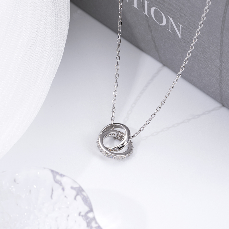 S925 Interlocking Hoop Necklace - Diamond Accent Minimalist Jewelry