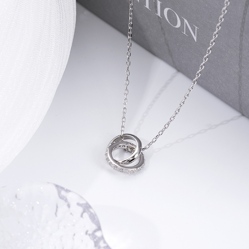 S925 Interlocking Hoop Necklace - Diamond Accent Minimalist Jewelry