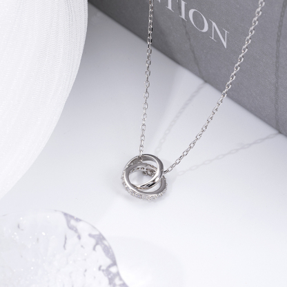 S925 Interlocking Hoop Necklace - Diamond Accent Minimalist Jewelry