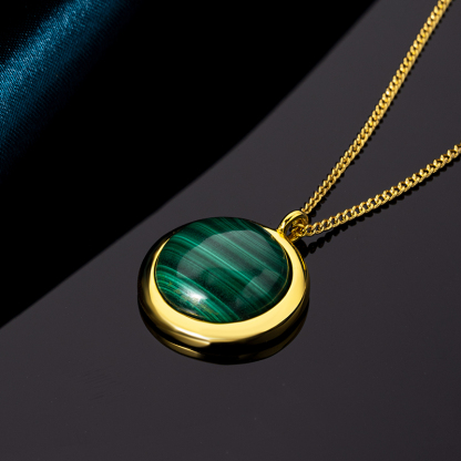 Minimalist Round Natural Malachite Necklace