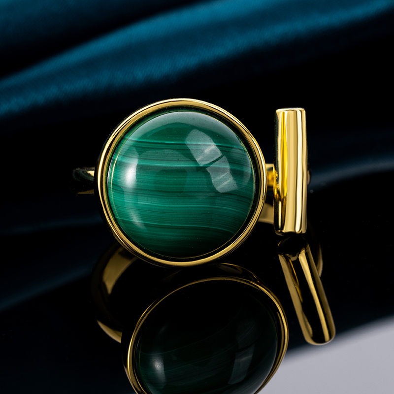 Vintage Round Natural Malachite Ring