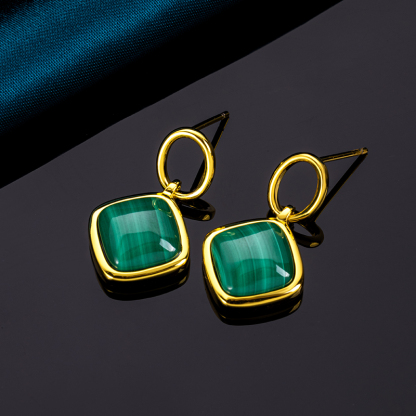 Minimalist Square Natural Malachite Earrings