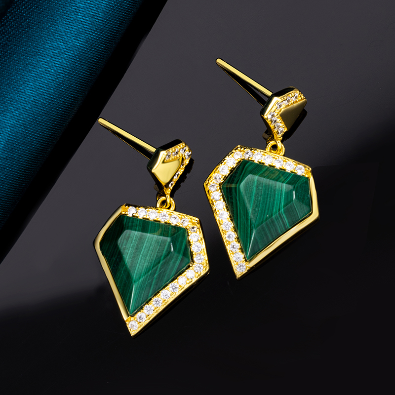 Triangular Geometric Natural Malachite Jewelry