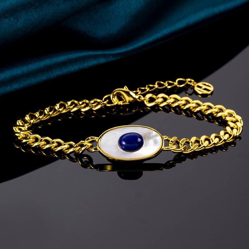 Natural Lapis Lazuli Evil Eye Cuban Chain Bracelet