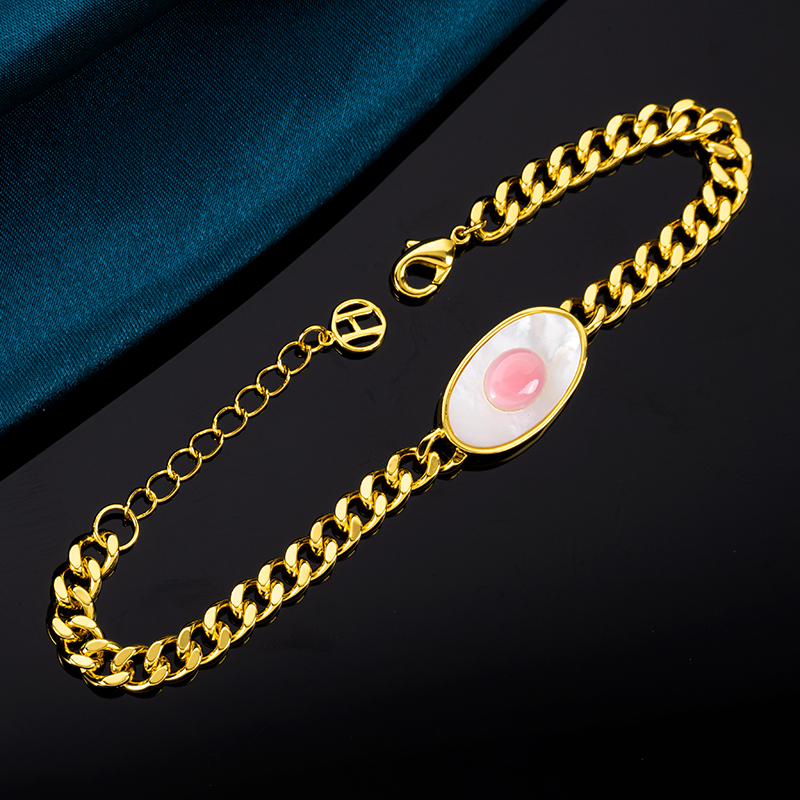 Natural Queen Conch Evil Eye Cuban Chain Bracelet