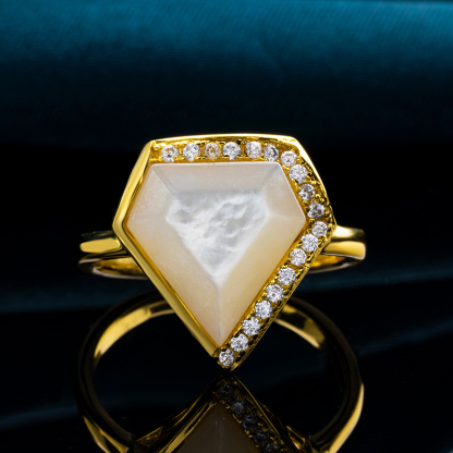 White Mother-of-Pearl Triangle Ring: Modern Minimalist