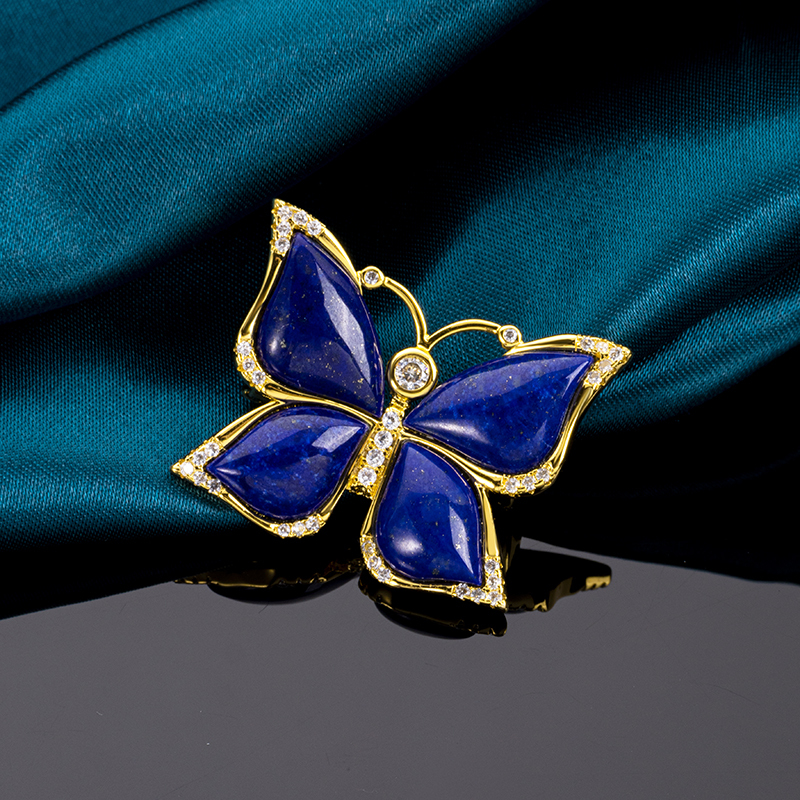 Natural Lapis Lazuli Butterfly Brooch