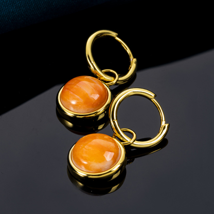 Tangerine Glow Natural Spiny Oyster Shell Round Earrings - Artisan Organic Circle Drops with Sun-Kissed Texture, Boho Shell Jewelry for Everyday Radiance
