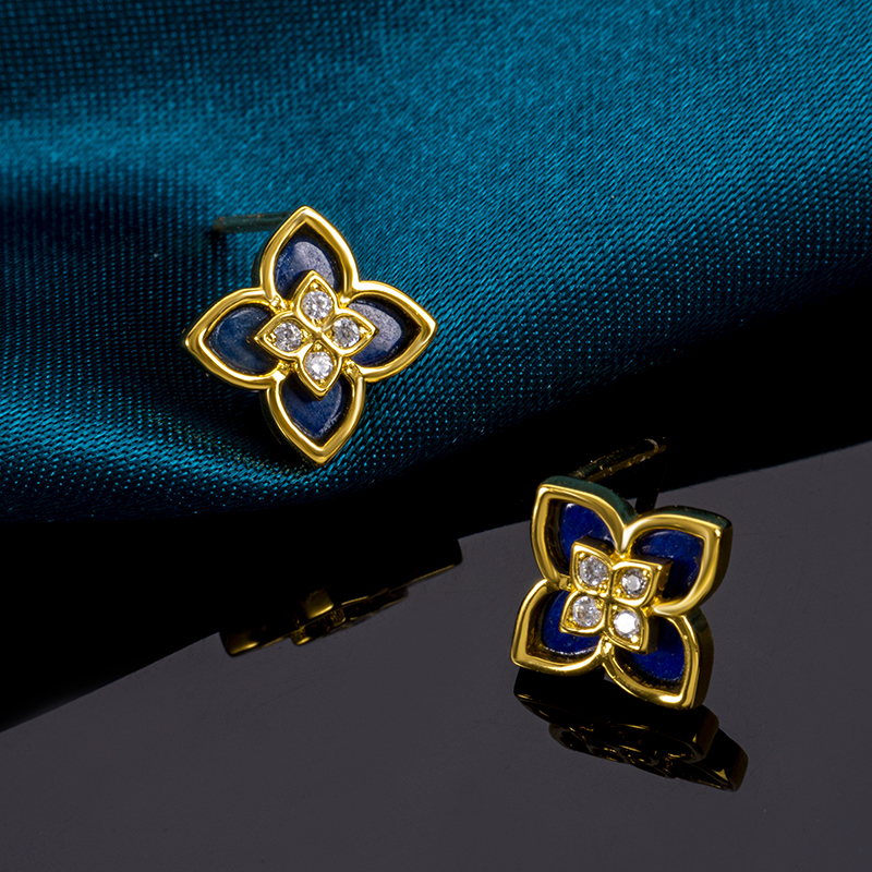 Lucky Clover Lapis Lazuli Stud Earrings
