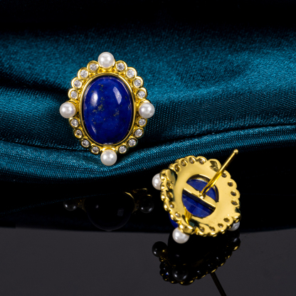 Baroque Lapis Lazuli Cabochon Studs