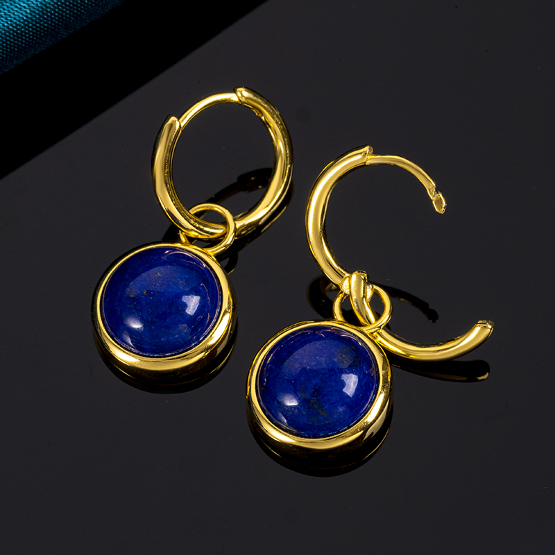 Minimalist Brushed Gold Lapis Lazuli Hoops