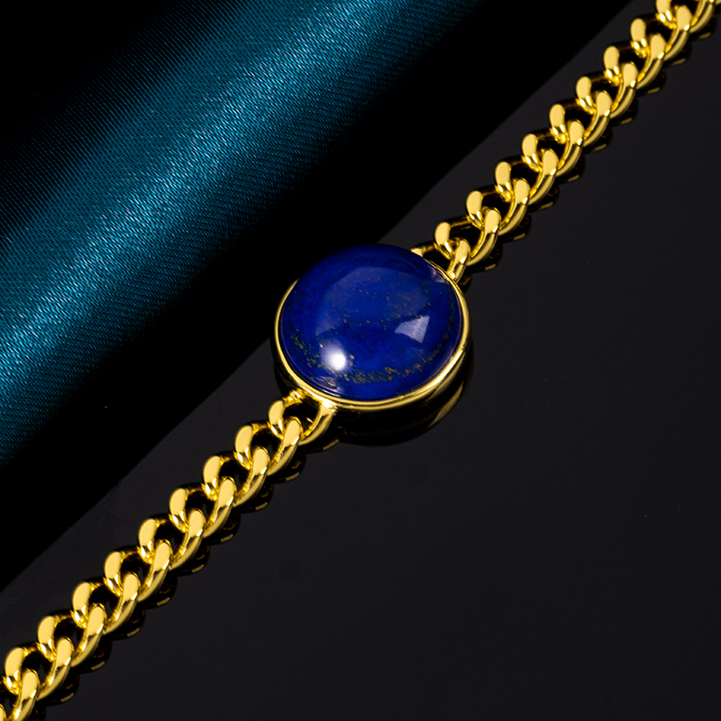 Round Lapis Lazuli Cuban Chain | Women's Bracelet