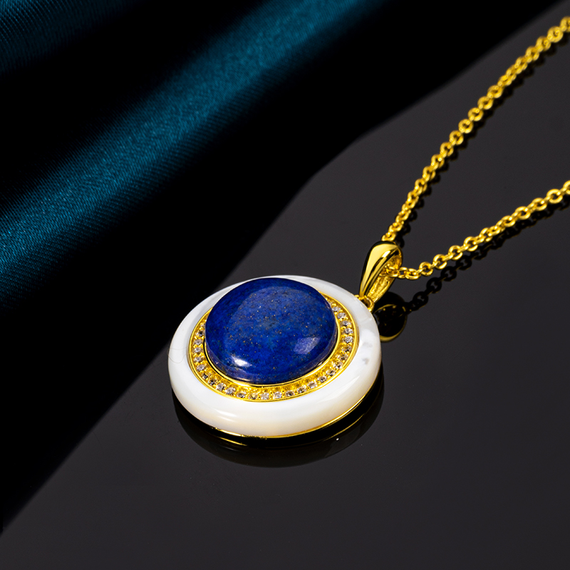 Natural Lapis Lazuli Circle Pendant | Minimalist Luxury