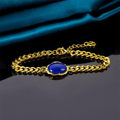 Natural Lapis Lazuli Inlay | Oval Lava Cuban Chain