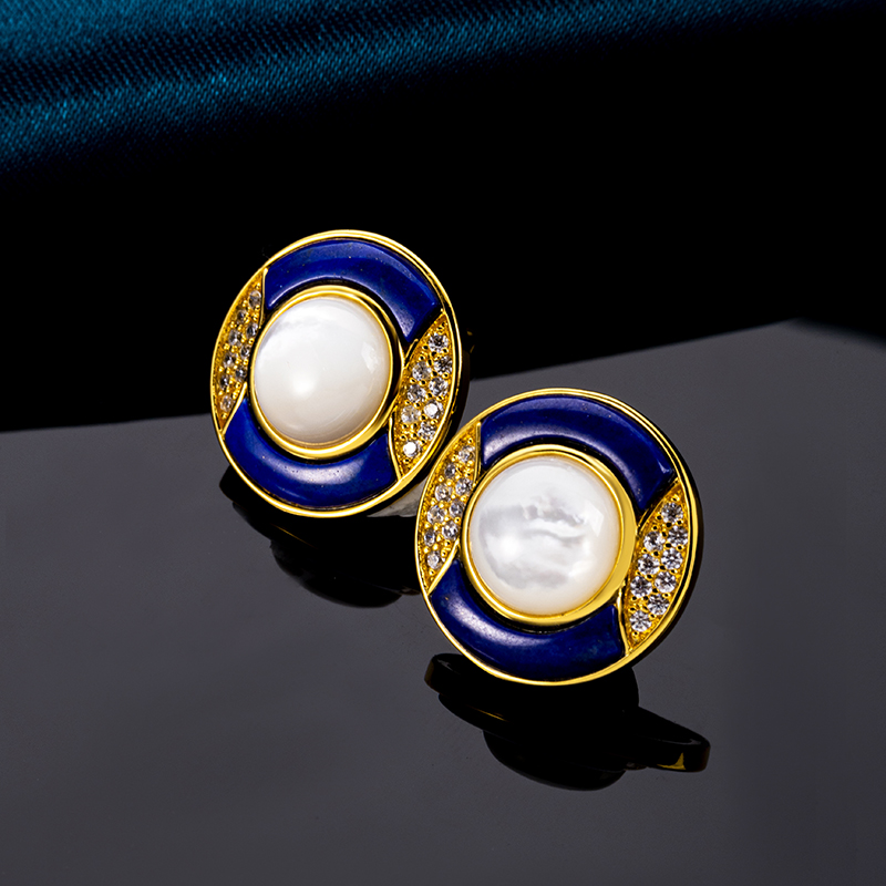 Lapis Lazuli & MOP Round Studs | Fashion Earrings