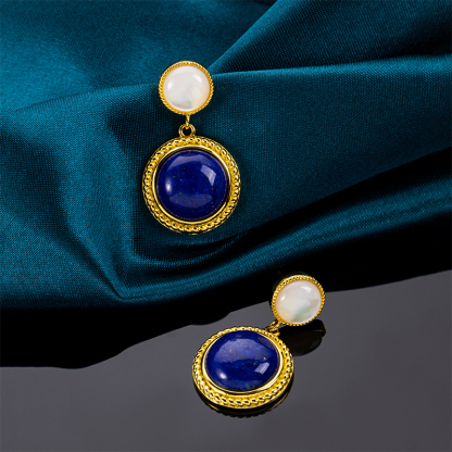 Natural Lapis Lazuli Classic Vintage Round Drop Earrings