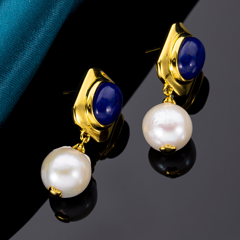 Lapis & Pearl Drop Earrings | Vintage Classic Style