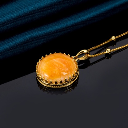 Sunset Orange Round Necklace - Natural Spiny Oyster Shell Pendant with 18K Gold Accent Chain