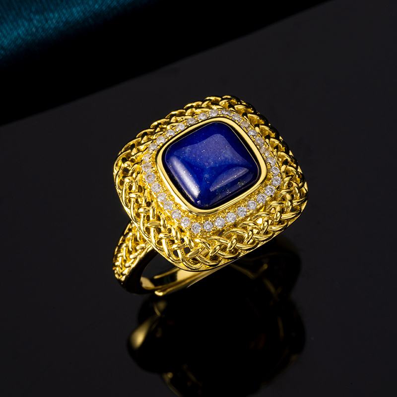 Elegant Lapis Lazuli Square Openwork Ring