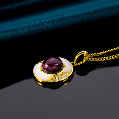 Luxury Elegant Natural Purple Spiny Oyster Round Pendant