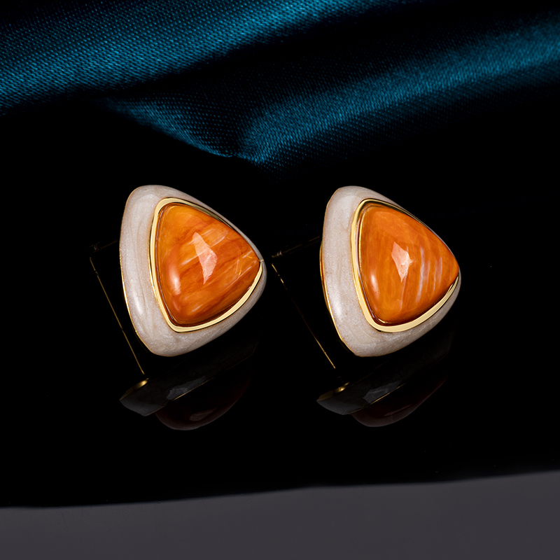 Handcrafted Spiny Oyster Geometric Earrings | Triangular Shell Jewelry | Seoul Chic Style