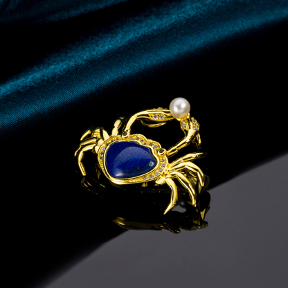 Natural Lapis Lazuli Crab Brooch - Adorable Charm