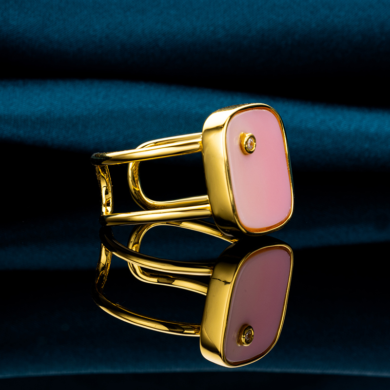 Natural Pink Conch Square Ring - Unique Style