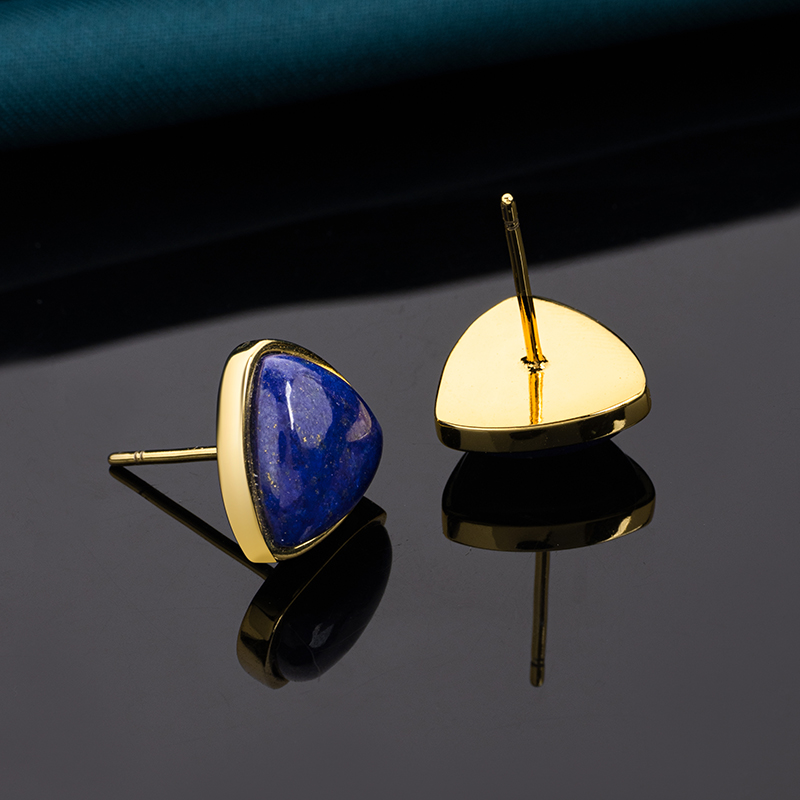 Natural Lapis Lazuli Triangle Stud Earrings Minimalist